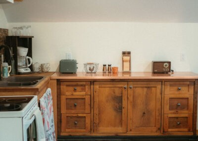 The Loft at The Roost Farm & Market: kitchen with butcher-block counters
