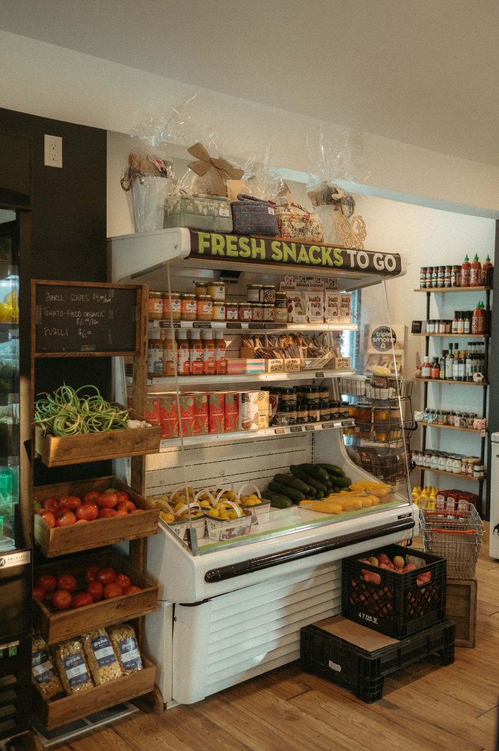 Inside The Roost Market: fresh produce and snacks